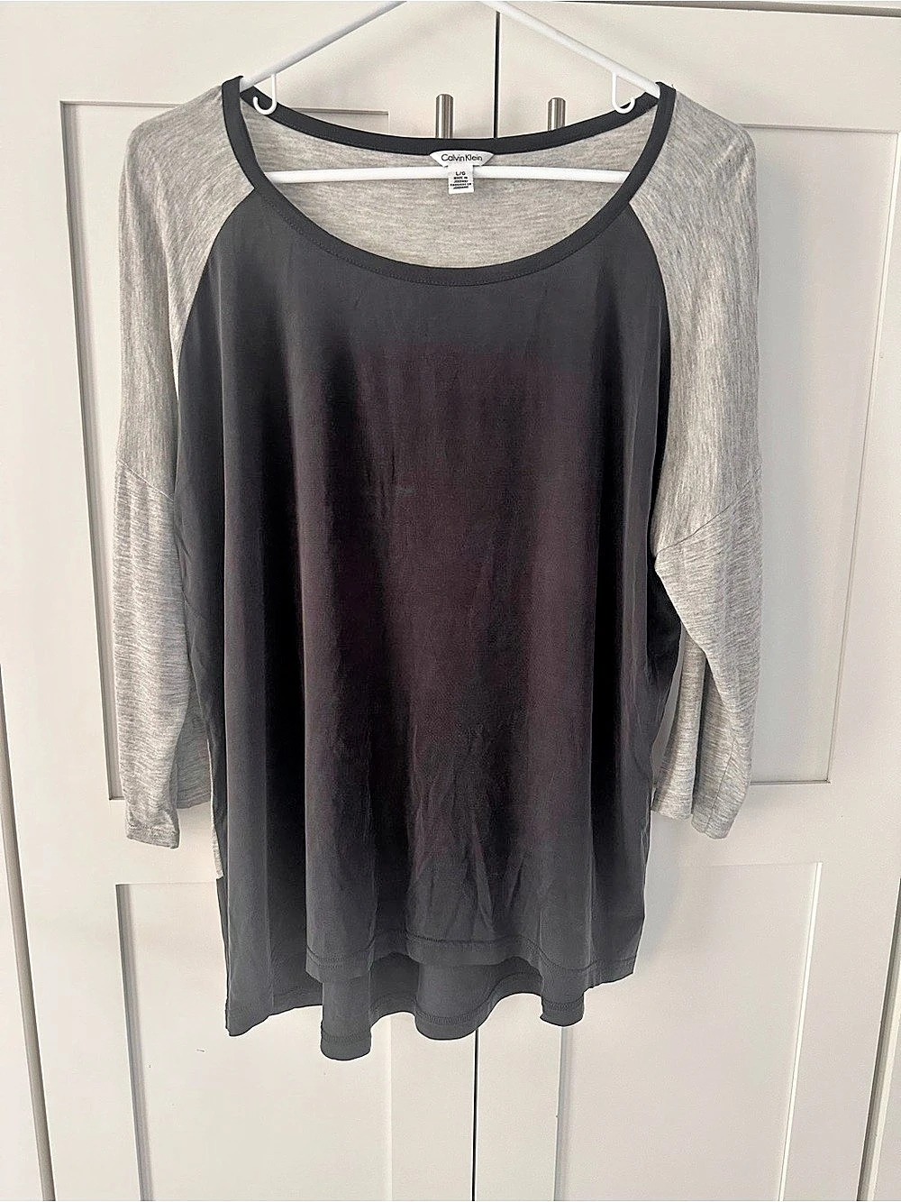 Calvin Klein Two-Tone Long Sleeve Tunic Black & Gray Large